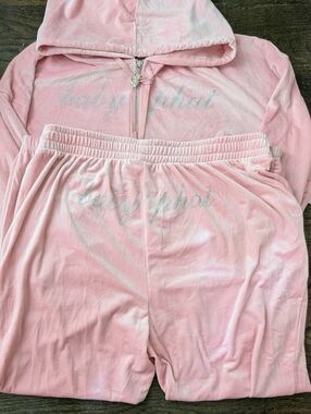 🔥LAST 3X 2pc BABY PHAT Pink Velour Bling CAT Lounge Zip Hoodie Track Suit